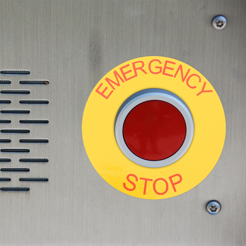 Etiquetas adhesivas de parada de emergencia, 10 piezas, pegatinas de botón de maquinaria, cable de conector rápido de resorte