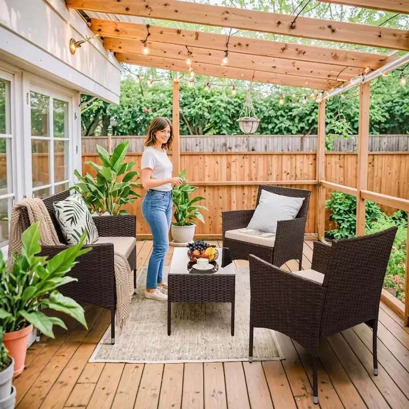 Outdoor Indoor verwenden Hinterhof Veranda Garten Pool Balkon Sets Abstand braun und beige 4 Stück Möbel Outdoor Tisch Set