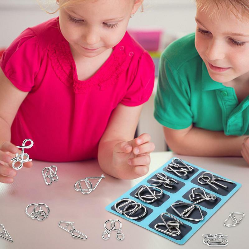 8 pces 3d conjunto de quebra-cabeça de bobina de metal pai-filho interativo handheld disentanglement jogos fivela bloqueio teste de lógica para crianças