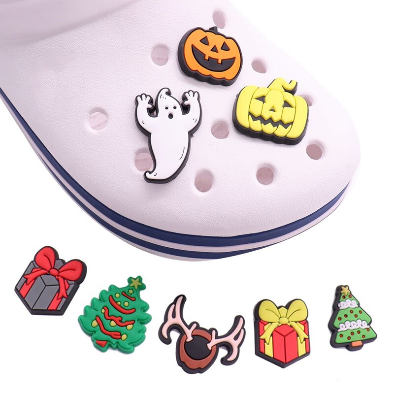 Dijes de PVC para zapatos de 1 piezas, accesorios de calabaza de Halloween, árbol de Navidad, adornos para zapatos para niños, regalo de fiesta DIY, buena calidad