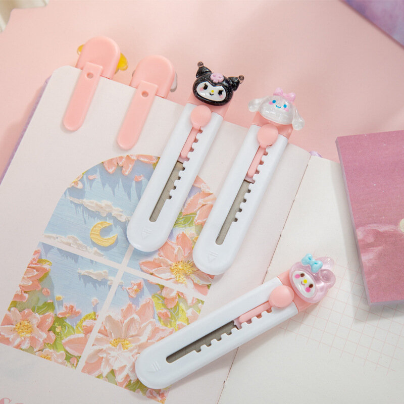 Mini Art Handmade faca para meninas, papel portátil, Kawali Sanrio, Kuromi, Cinnamoroll, Mymelody, Pochacco Mini Knife, Cute Cartoon Gift Brinquedos