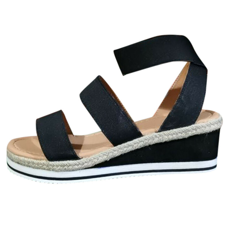 Calzado de verano para mujer, Sandalias romanas con correa elástica en el tobillo, tacón de cuña, suela suave, Punta abierta, zapatos para caminar al aire libre
