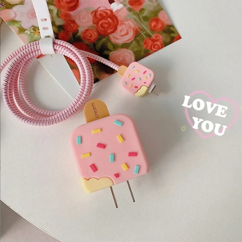 4Pcs Set Cable Protector Cover for iPhone / iPad 18W/20W Charger Case Cute Cartoon Cable Management Holder Phone Wire Organizer