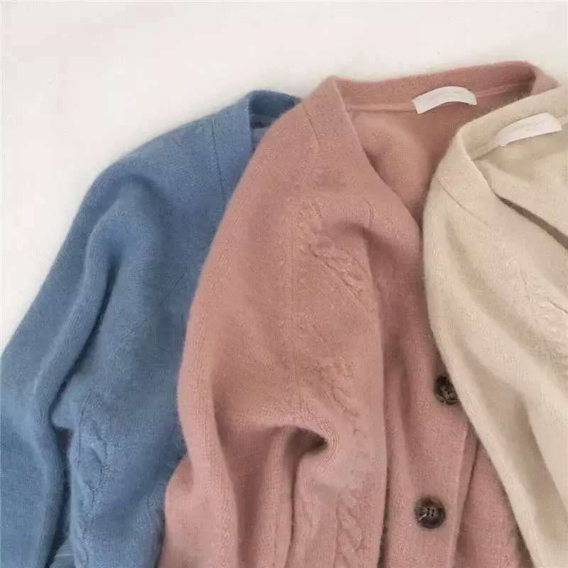 Winter Women Short Cardigan Sweet Loose Oversize Knitted Jacket Coat Woman 2023 Pink Beige Lazy Style Casual Thin Sweaters Coat