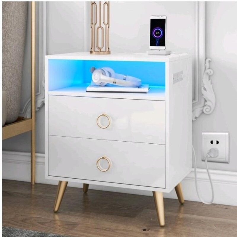 Modern Bedside Table Charging Station, 2 portas USB, 2 soquetes AC