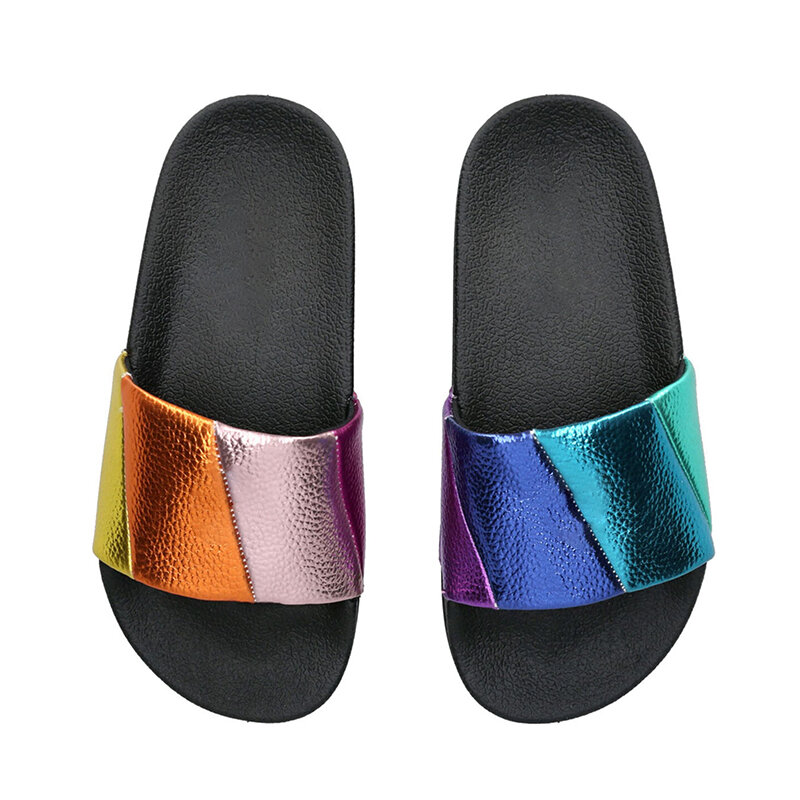 KURT GEIGER sandal wanita kepala Elang sandal gesper berlian desainer perangkat keras luar ruangan tumit datar sandal wanita warna-warni