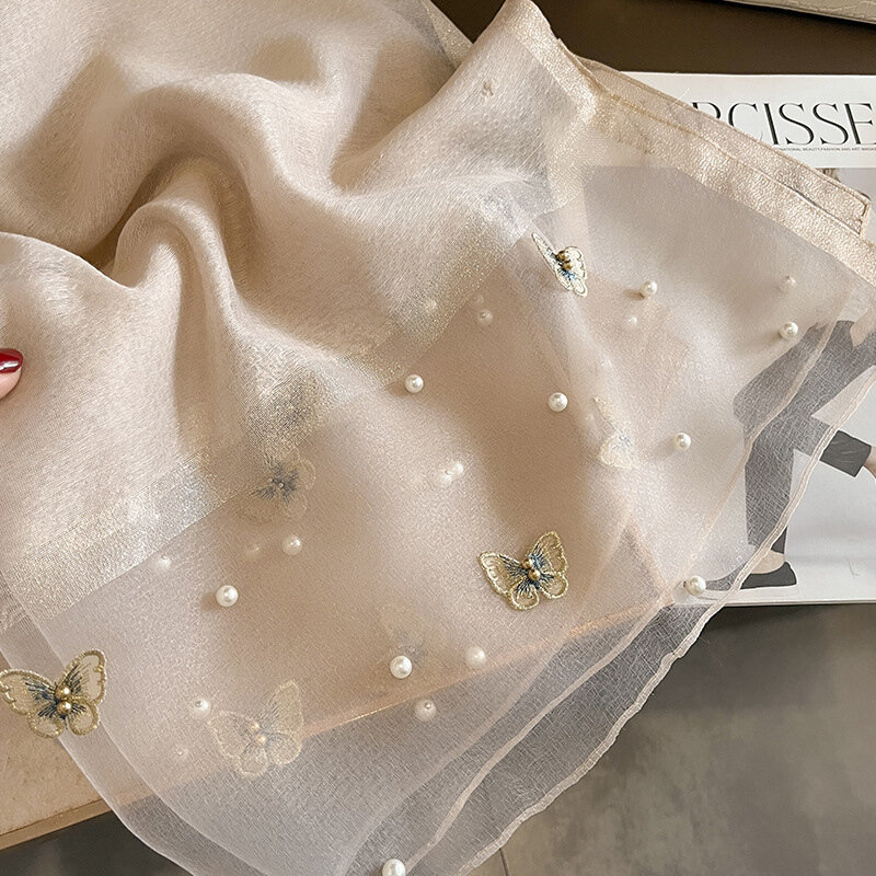 Lenço de seda de luxo para mulher, flores bordadas Hijab, envoltórios femininos, lenço fouloud, Design, 2023