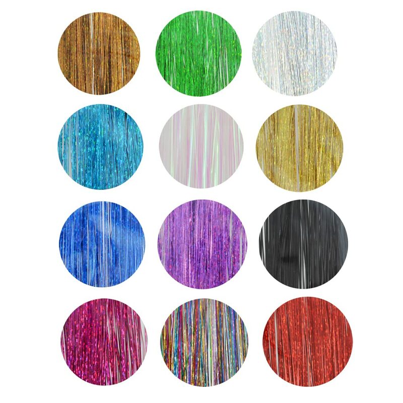 12 colori ciocche di Tinsel per capelli 47 pollici colorato scintillante brillante estensioni dei capelli Tinsel