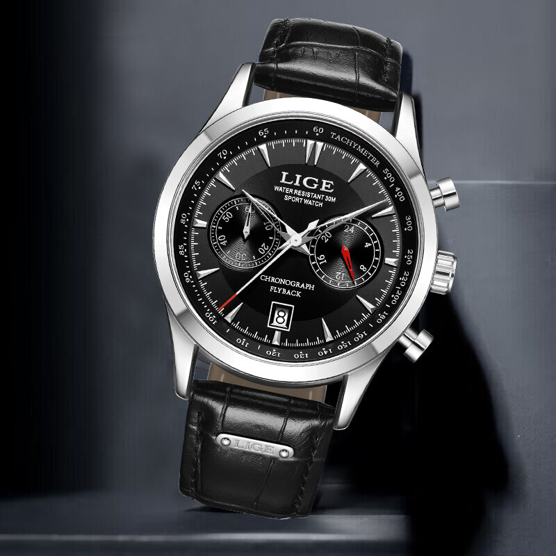LIGE-reloj analógico con correa de cuero para Hombre, accesorio de pulsera resistente al agua con calendario, complemento masculino deportivo de marca de lujo con diseño militar, nuevo