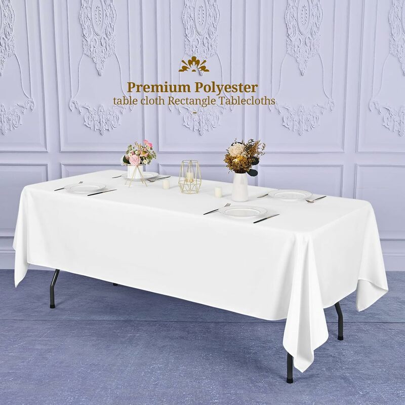 洗えるポリエステルテーブルクロス,長方形のテーブルクロス,しわに強い,白,8フィートのテーブル,60x126インチ,8パック