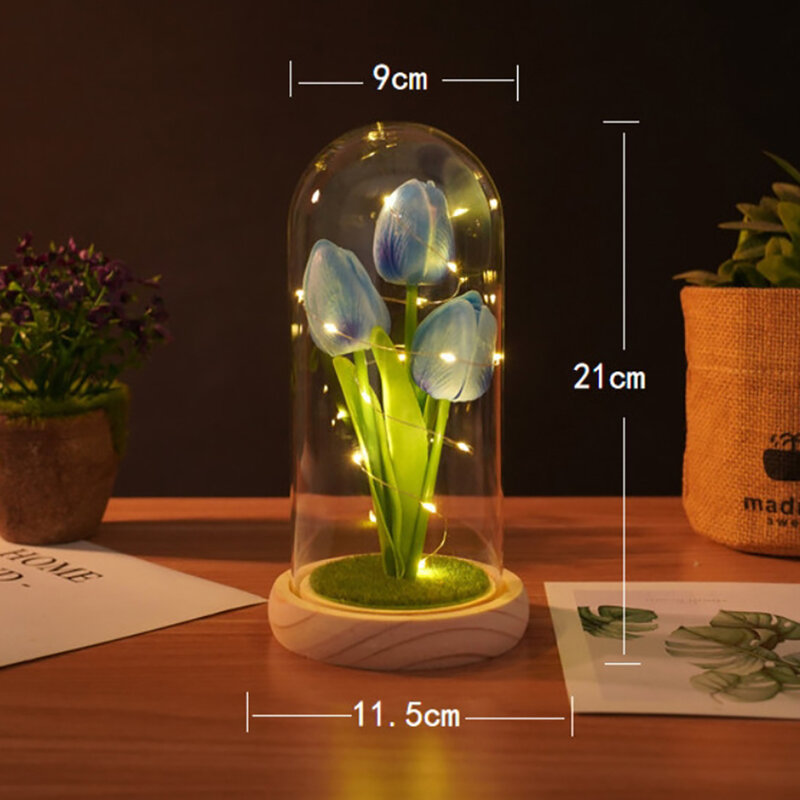 Gift for Women Simulation Tulip Glass Cover Creative Decoration Gift for Valentine's Day Gift Dropship