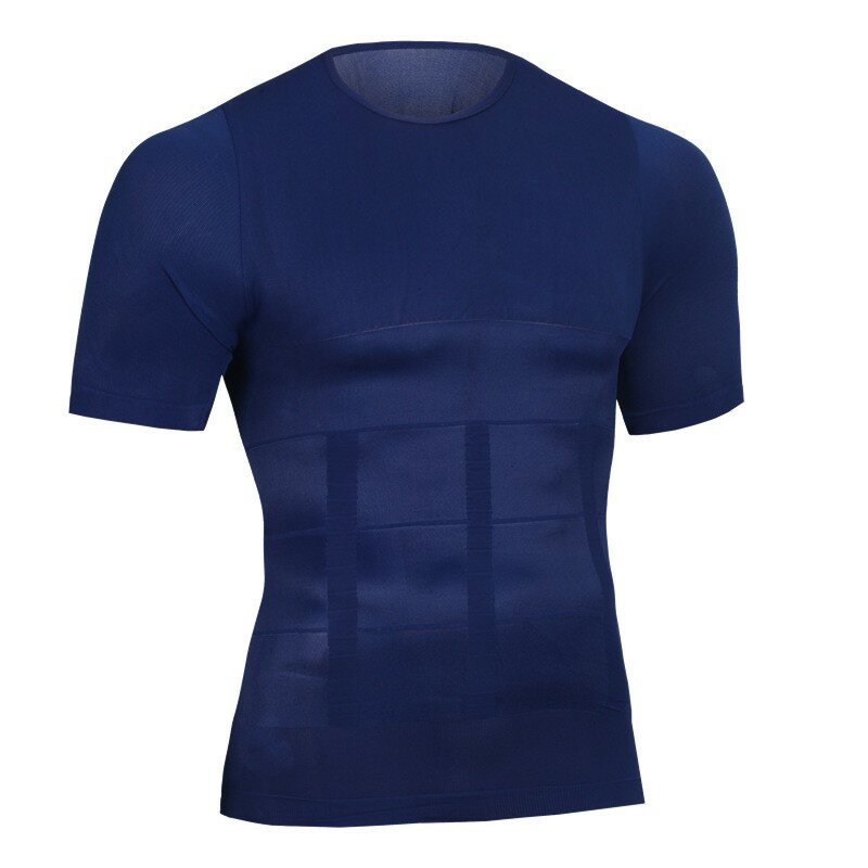 Uomo Body Shapers Fitness addome elastico aderente camicia a maniche corte canotte forma intimo dimagrante tette modellanti