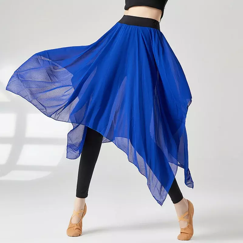 سروال رقص لاتيني شيفون وتنورة للنساء ، ملابس تدريب حديثة ، تنورة باليه للكبار ، أرجوحة كلاسيكية ، جديدة