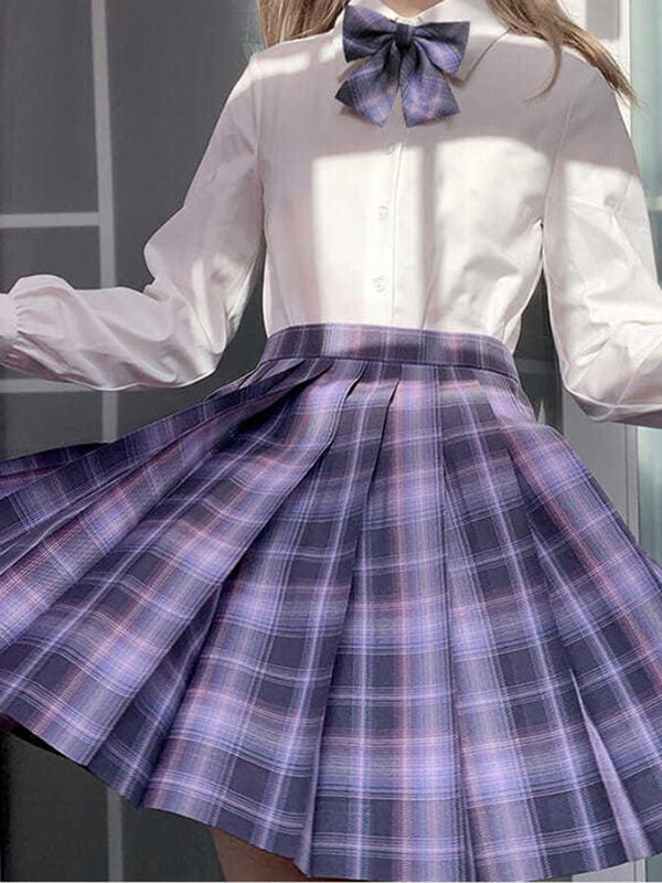Mini saia plissada xadrez para mulheres, cintura alta, nó arco, meninas preppy, dança, linha A fofa, harajuku, sexy, japão, verão