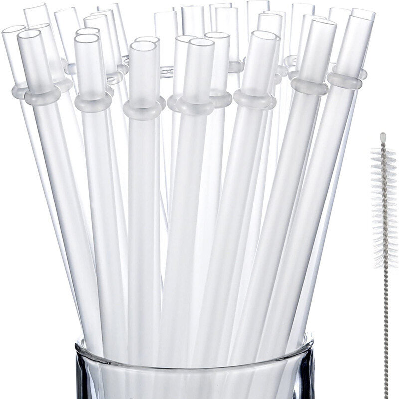 10 Pcs White Glitter Plastic Straw 9 Inches Long Reusable Hard Drinking Straws For Tumbler Mug Cup Bottle