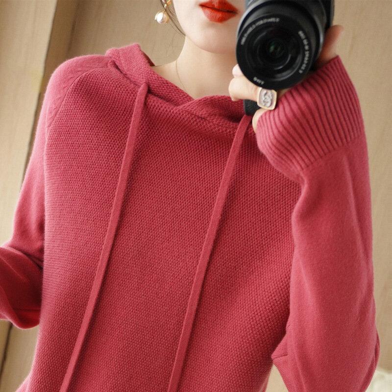 긴소매 따뜻한 양모 풀오버 후드 코트 여성용, 따뜻한 스웨터, 2023 겨울 가을 신상품