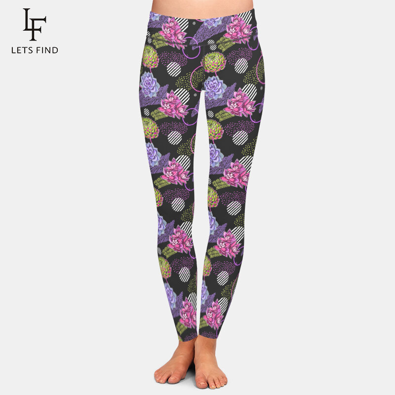 LETSFIND Super Soft 3D Flowers Print Women Pants Fashion High Waist Fitness Comfortable Stretch Full Leggings