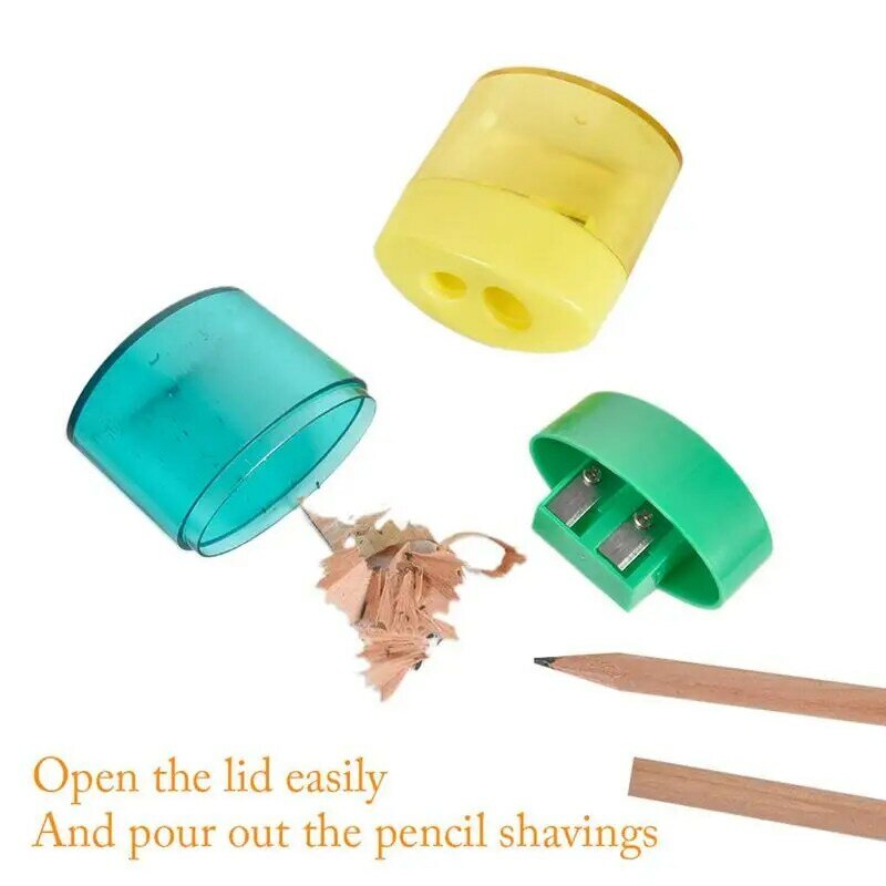 Apontador de lápis colorido, furos duplos, compacto, portátil, pequeno, lápis de aquarela, aquarela, 6pcs