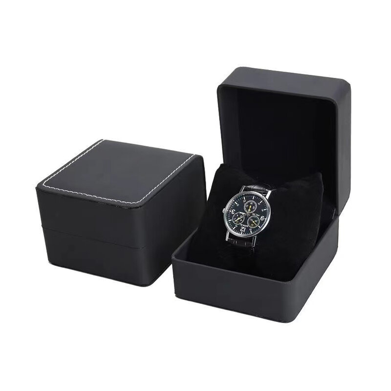 Lnofxas czarny pojedynczy puzderko na prezent z poduszką PU zegarek z paskiem skórzanym Organizer pojemnik dla mężczyzn