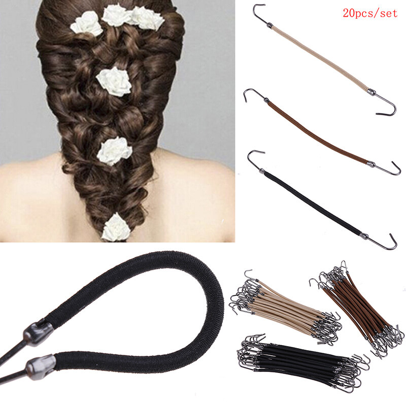 20 buah karet ekor kuda elastis untuk wanita, ikat rambut kait karet elastis untuk aksesori rambut, alat penata ikat rambut, pita Bungee