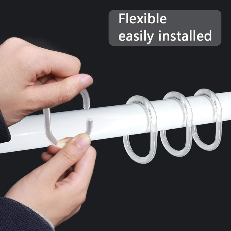 Accessories Shower Curtain Rings Rail Guide Single Hook Universal 24pcs Bathroom C-shape Oval Clear Plastic Pole