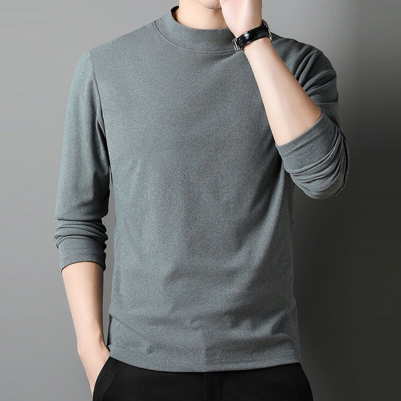 Camiseta de manga larga para hombre, jersey liso de cuello redondo, informal, sólido, ropa interior térmica