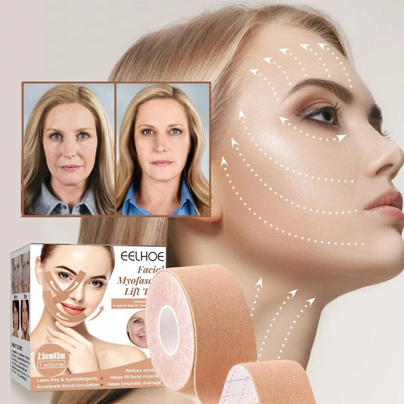 Cinta adhesiva para Lifting Facial de Ojos de zorro para mujer, cinta elástica para eliminar arrugas, herramienta de cuidado Facial, 5m