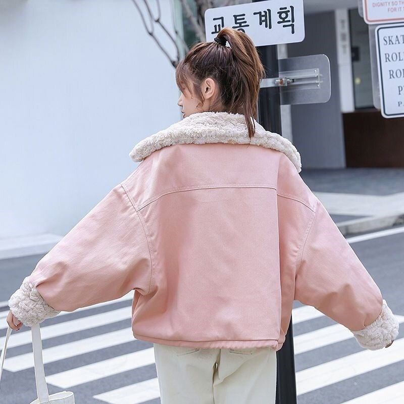 Abrigo corto de Invierno para mujer, Parkas de terciopelo sólido más grueso, estilo coreano, ropa de calle que combina con todo, bolsillos, ocio, estudiantes