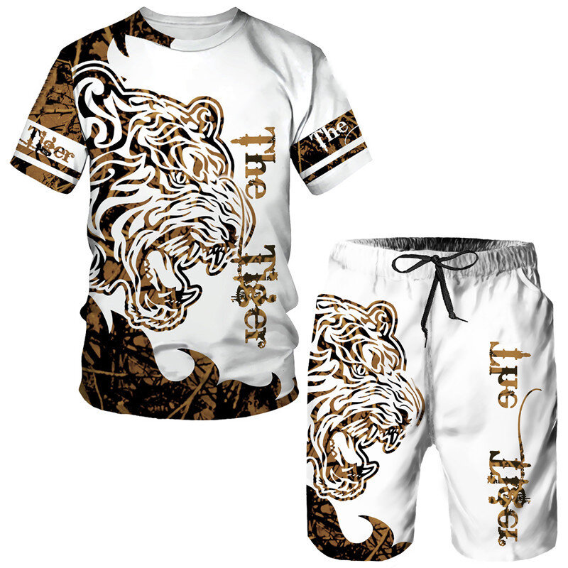 Summer Fashion Tiger 3D Print T-Shirts Shorts Sets Men's Tracksuits Oversized Short Sleeve T Shirt Pants Set Man Suits Clothing