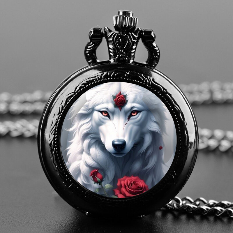로즈 늑대 디자인 쿼츠 포켓 시계 남녀공용, 독특한 펜던트 시계 목걸이, 어린이 쥬얼리 선물