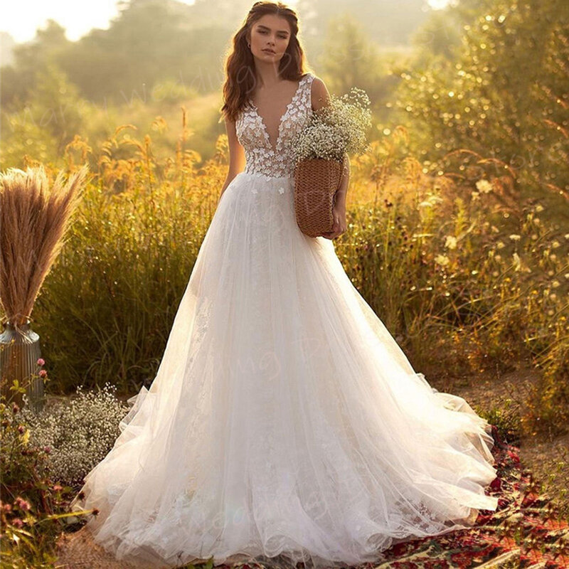 Женское свадебное платье It's yiiya, белое кружевное платье А-силуэта без рукавов с V-образным вырезом и открытой спиной на лето