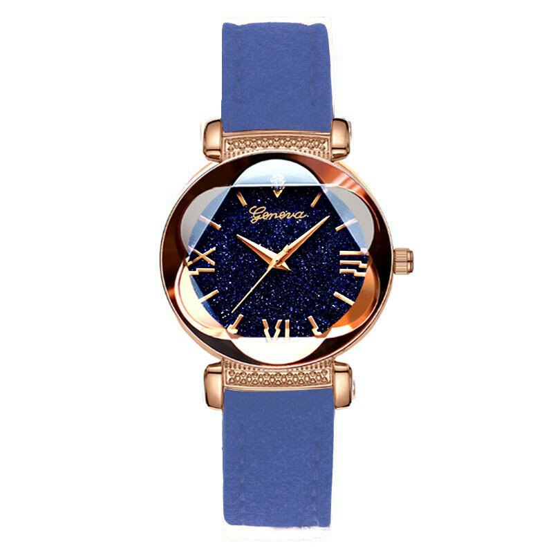 Relojes elegantes para mujer, esfera de estrella, seis elegantes relojes minimalistas de lujo, a la moda Reloj Digital con correa de cuero, relojes femeninos