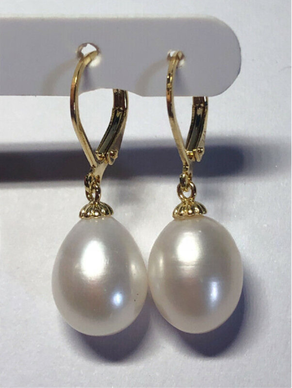 Natural AAA 9-8 Mm South Sea White Pearl Earrings