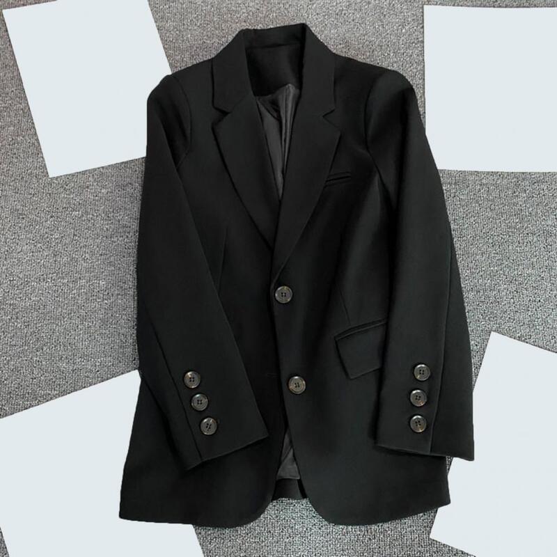 Long-sleeved Suit Jacket Stylish Women's Workwear Single Breasted Suit Jackets with Lapel Long Sleeves Flap Pockets for Spring