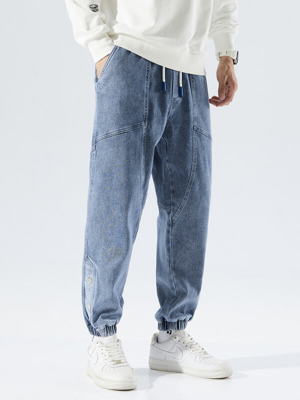 Jeans Longgar Musim Semi Musim Gugur Ukuran Plus Pria Celana Harem Ala Jalanan Hip Hop Jeans Jogger Kasual Katun Elastis Sulaman Mode 8XL