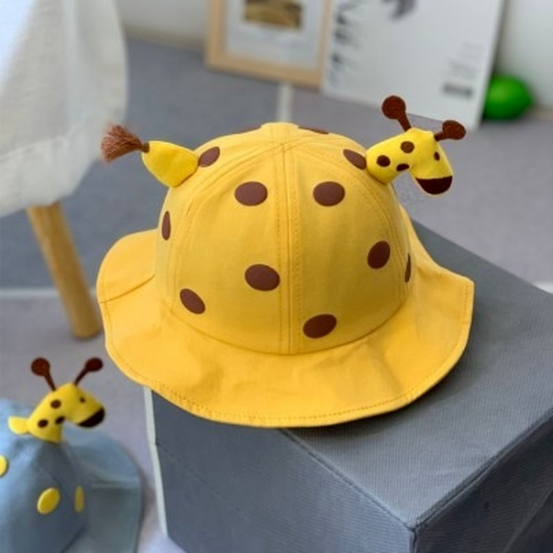 Sombrero de pescador de algodón con dibujos animados para bebé, gorro de pescador con dibujos animados de jirafa para bebé de 1 a 3 años, 2023