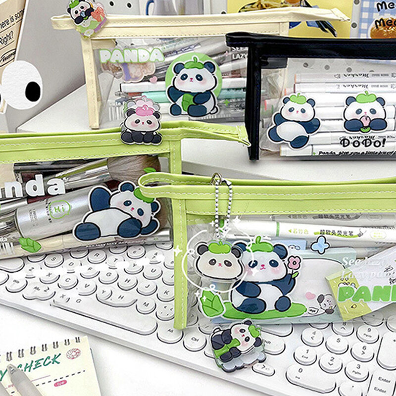 Transparent Large Capacity Waterproof Cute Cartoon Giant Panda Pencil Bags Portable Pen Case Pencil Storage Bags Travel Bags