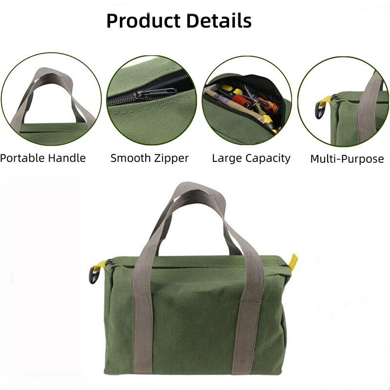 Multifuncional portátil Canvas Tool Bag, ferramenta de manutenção Bag, forte durável, prova de água, grande capacidade, armazenamento, 1pc