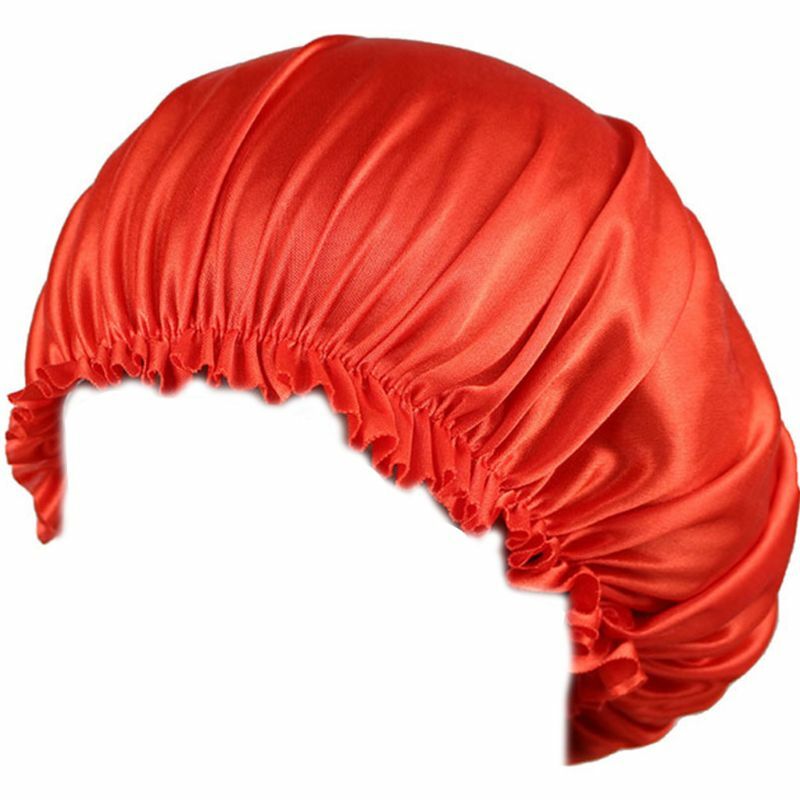 サテンヘアボンネット女性用弾性バンドスリープキャップ単層ソリッドカラーシルキー睡眠ターバン帽子三つ編みカーリー用
