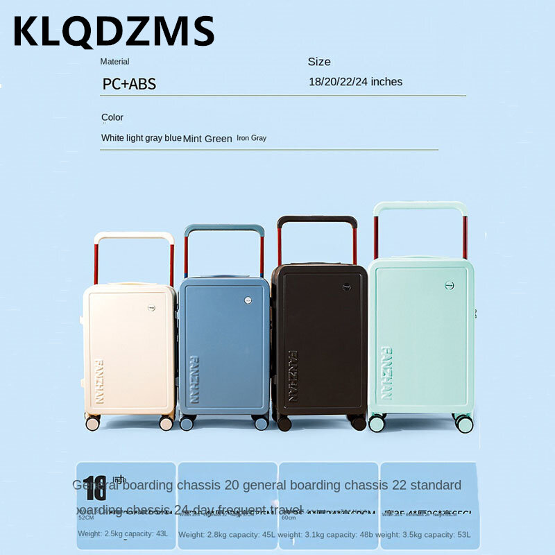 Высококачественный чемодан KLQDZMS из АБС-пластика и поликарбоната, регулируемая яркость 22 дюйма, 24 дюйма, троллейка, 20-дюймовая коробка с USB-портом для зарядки и паролем, Многофункциональный чемодан