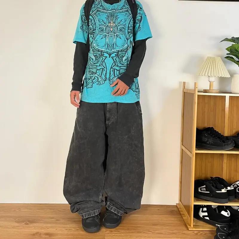 Polar Big Boy Jeans Y 2K Broek Sweatpant Hiphop Cartoon Borduurwerk Retro Blue Baggy Jeans Heren Dames Mode Casual Wijde Broek