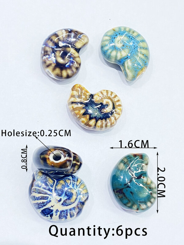 Caracol Conch Forma Beads Cerâmica para Fazer Jóias, 13 Cores Diferentes, 20mm, DIY, em relevo, 6Pcs