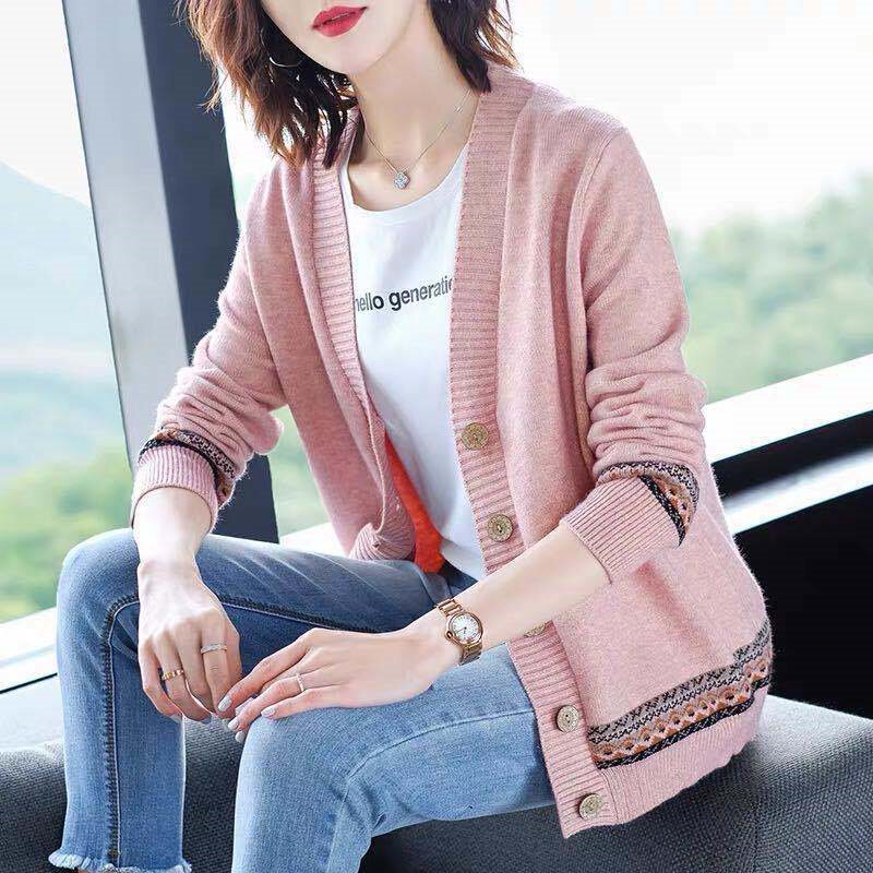 Oversized 4xl Printed Sweaters Top Women's Spring Knit Cardigan Casual Elegant Thin Knitwear Jackets Korean Jacquard Coat New