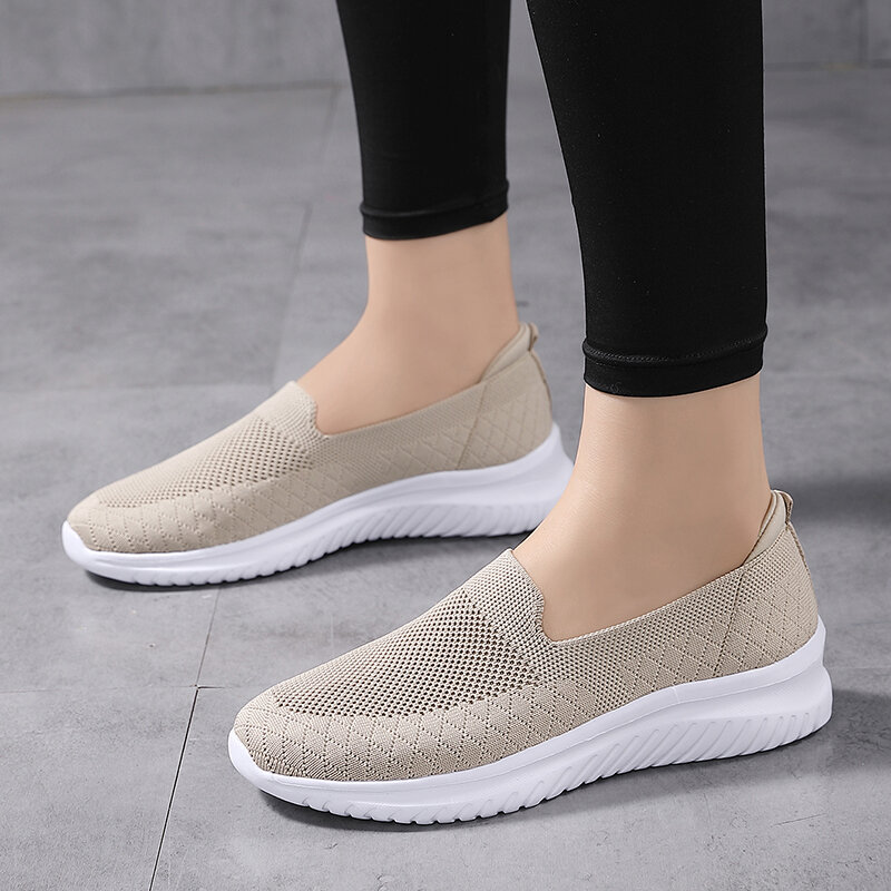 Zapatos planos de malla transpirable para mujer, zapatos informales sin cordones para exteriores, ligeros y cómodos