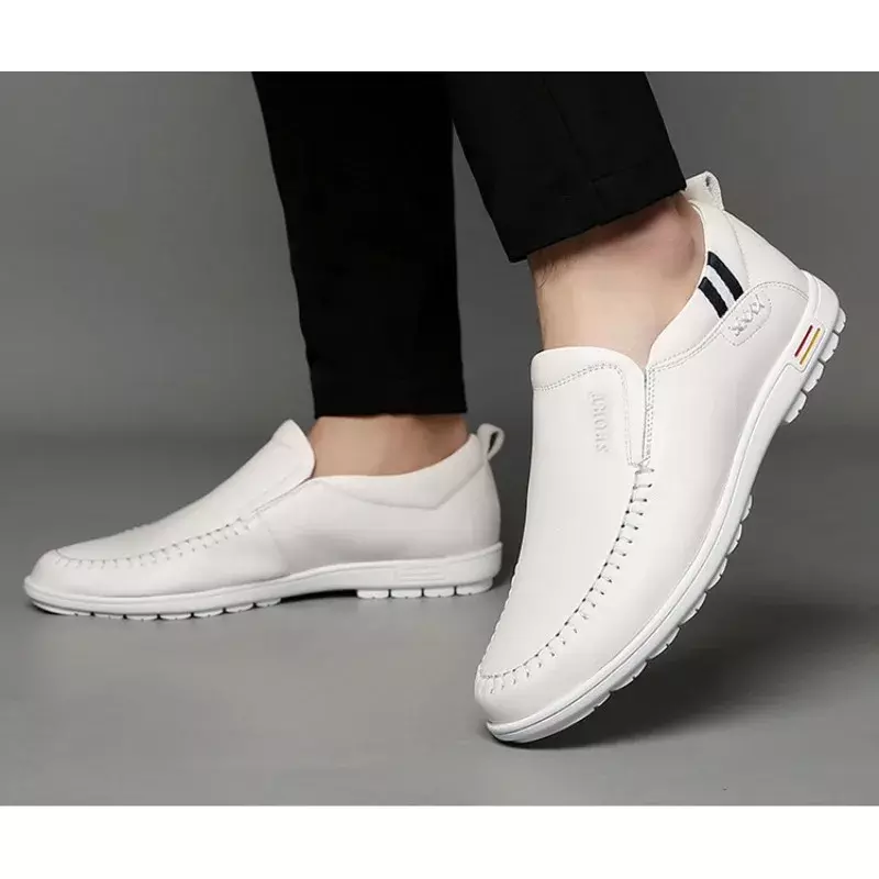 Designer New Slip-on Flat Leather Casual Men's Shoes Summer Fashion Hollow Man Loafers Hand-stitched Shallow Mouth Male Shoes