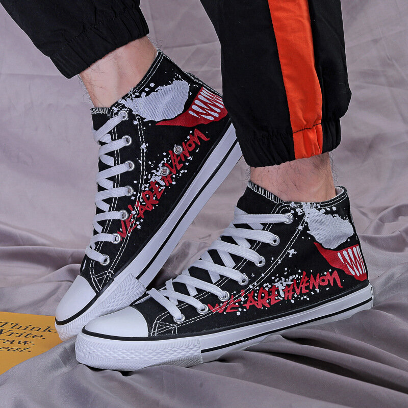 Venom-zapatos de lona informales para hombre y mujer, zapatillas deportivas altas para estudiantes, color blanco y negro