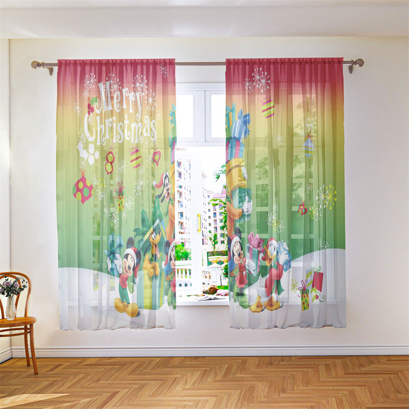 Занавеска из тонкой ткани с мультипликационным изображением Микки, разноцветная шифоновая Штора для балкона, прозрачное Непрозрачное украшение для комнаты