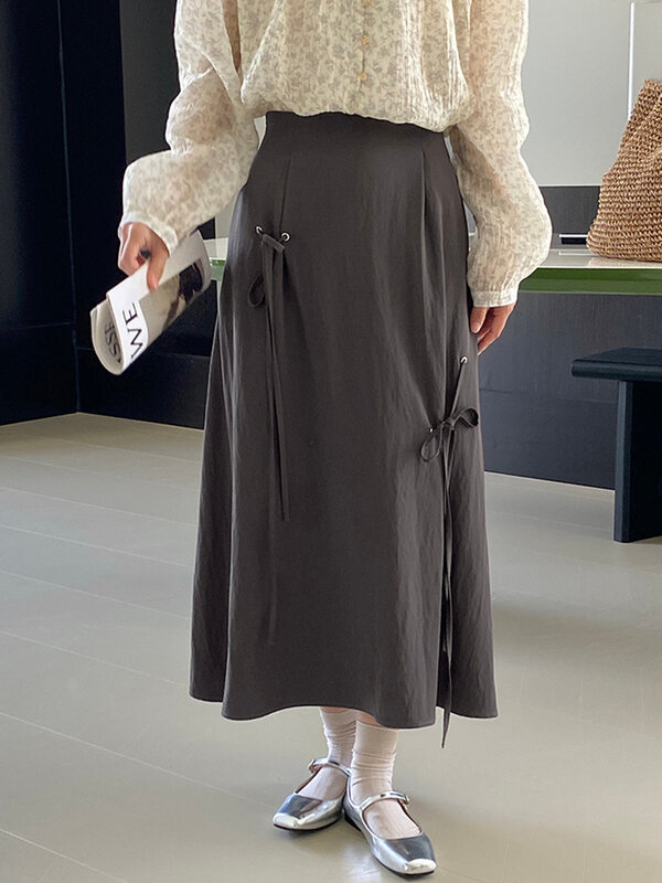 LANMREM rok A-line desain busur untuk wanita pinggang tinggi kantor kasual wanita pakaian longgar mode Musim Panas 2024 baru 26D9144