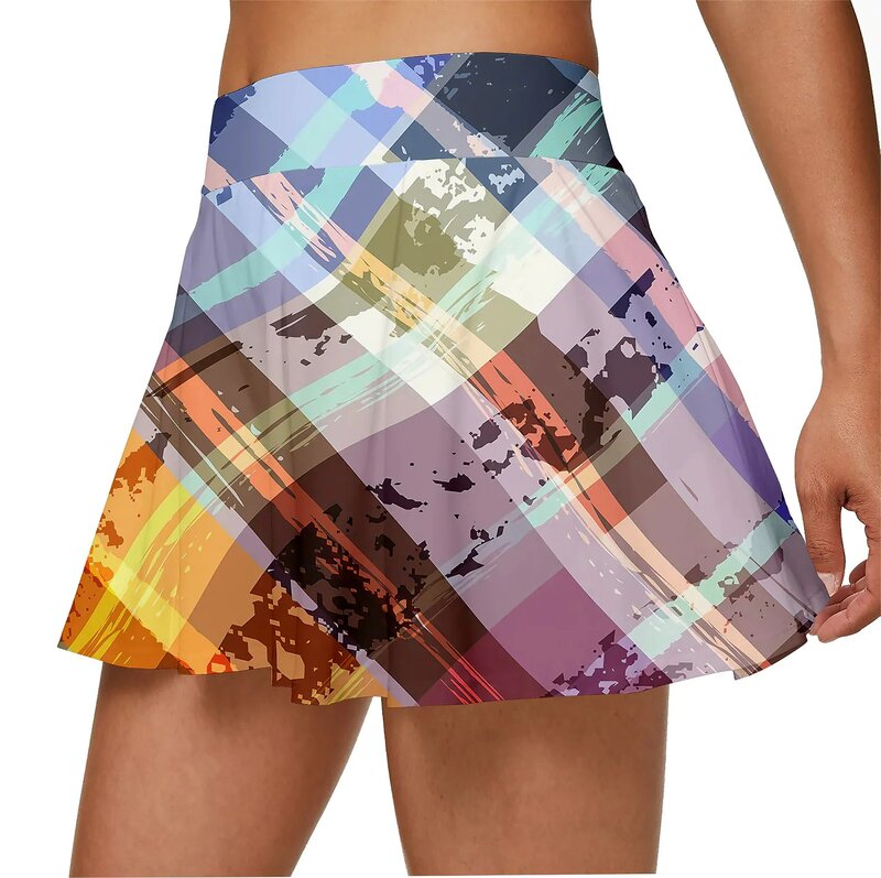 Women's High Waist Double-Layer Golf Pleated Skirt with 2 Pockets Tennis Skirts Anti-glare Yoga Skirt Daily Skirt Anti-glare