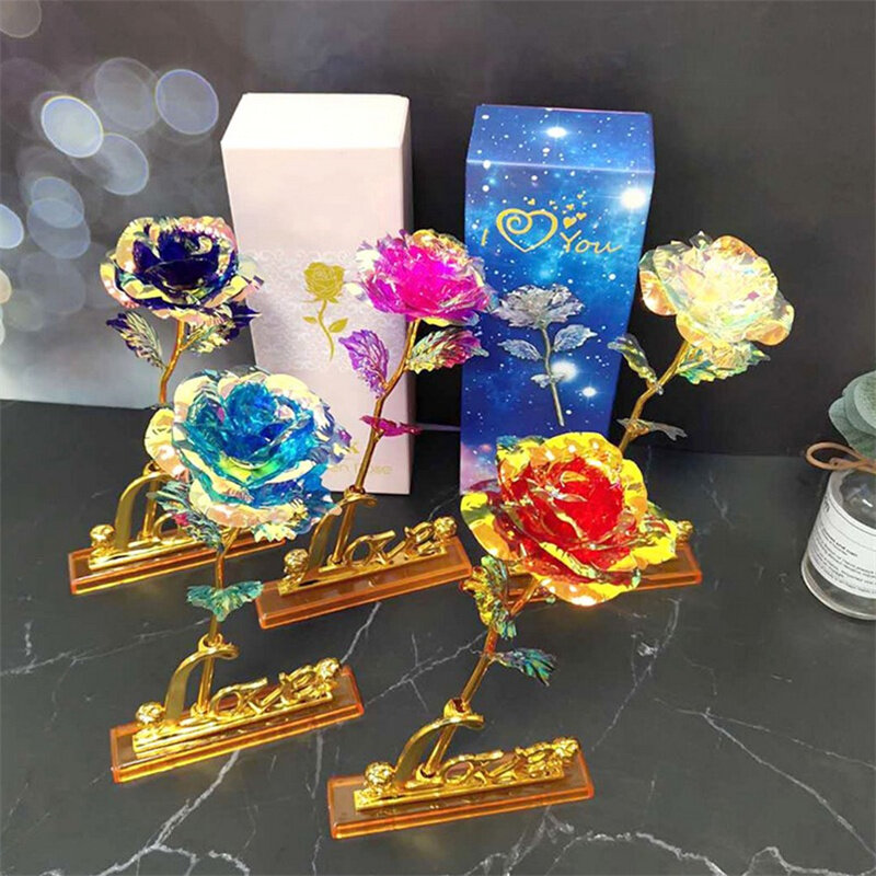 Colored Foil Plated Lover Last Forever Love Galaxy Roses Wedding Decor Creative Gift For Valentines Thanksgiving Day